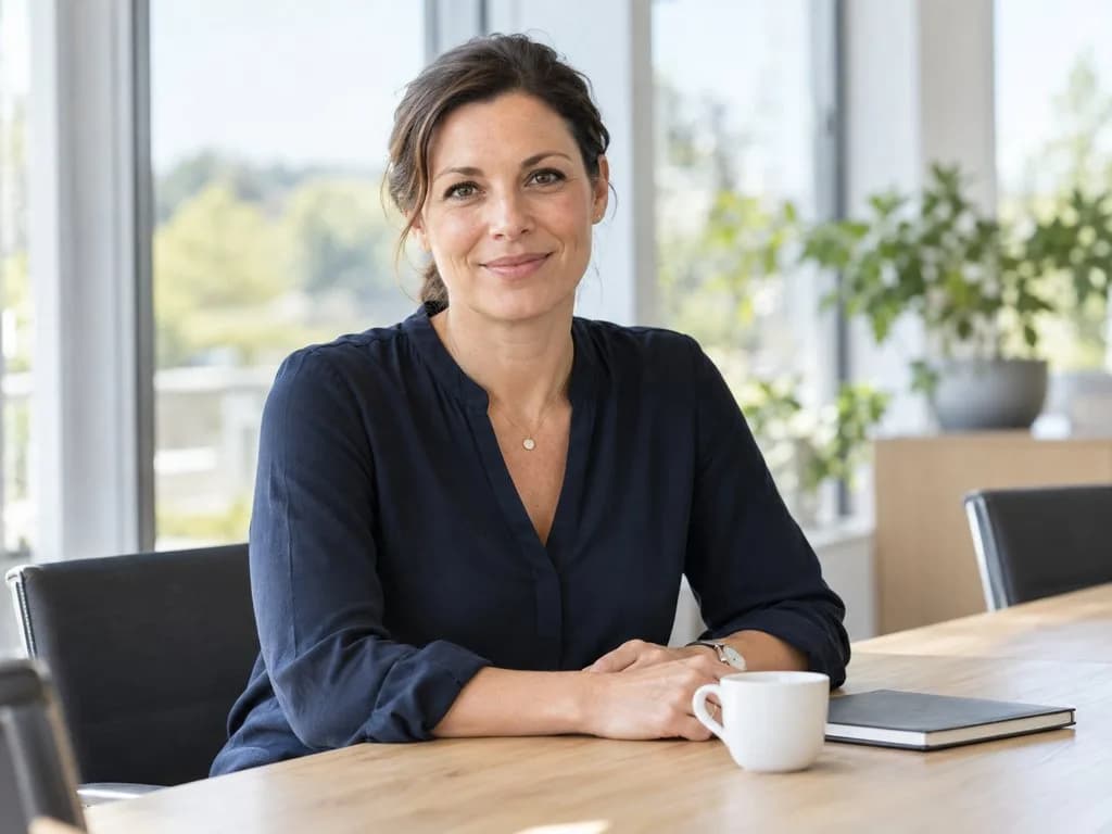 Marketing- und Vertriebsleiterin in einem hellen Besprechungsraum